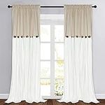 ASPMIZ Farmhouse Cotton Blend Curtains, Rustic Country Color Block Curtain Panels, Boho Button Rod Pocket Window Drapes for Bedroom Living Room Decor, Set of 2 Panels, Linen Color, 52 x 96 Inch Length