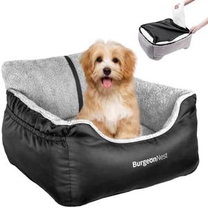 BurgeonNest Dog Car Seat for Small Dogs, Fully Detachable and Washable Cat Carseats Under 25 lbs, Soft Pet Booster Seats with Storage Pockets and Clip-On Leash Portable Car Travel Carrier Bed, Black