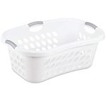 Hip Hold Plastci Laundry Basket, White with Titanium Handles