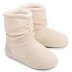 Ladies Bootie Slippers Memory Foam Fur Collar Bootee Plush Lined Women Boots with Non Skid Indoor Outdoor Sole, 5/6 UK, Beige