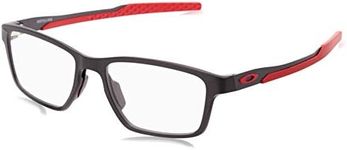 Oakley Men's OX8153 Metalink Rectangular Prescription Eyeglass Frames, Satin Black & Red/Demo Lens, 55 mm