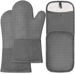 HOMWE Extra Long Professional Silicone Oven Mitt, Oven Mitts with Quilted Liner, Heat Resistant Pot Holders, Flexible Oven Gloves, 1 Pair (Grey, 4 PC)