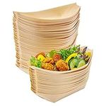 MATANA 100 Large Wooden Bamboo Boats for Appetizers & Finger Foods, 21x11cm - Disposable Bowls for Canape, Sushi, Snacks - Eco-Friendly & Biodegradable for Weddings, Birthdays, Parties