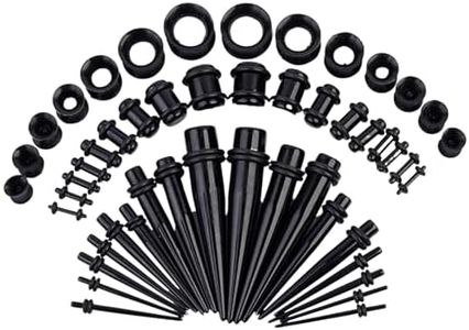 50PCS Acrylic, Silicone Ear Stretching Kit, Lightweight Tapers, Tunnels & Plugs for Starter Expanders - Body Piercing Jewelry Earring Gauges Gauging Set for Men, Women (Size: 14G-0000G, Black)