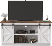 JUMMICO TV Stand for 65 Inch TV, Entertainment Center with Storage Cabinets and Sliding Barn Doors, Mid Century Modern Media TV Console Table for Living Room Bedroom (Bright White)