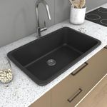 HARDSTONE Premium Quartz Kitchen Sink (31 x 19 x 9 Inch) | Matt Black Single Bowl Composite Sink | Top/Undermount | Waste Coupling & PVC Drain Pipe | Scratch, Heat Resistant | 10-Year Warranty