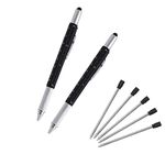 Multifunction Tool Pen, 6 in 1 Tool with Ballpoint Pen, Touch Screen Stylus, Ruler, Spirit Level, Flat-head and Phillips Screwdriver, All-in-One Tech-Tool Pen with 5 Ink Refills (2×Black + 5×Refills)