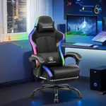 GTPLAYER RGB Gaming Chair with Speakers, Computer Gamer Chair with Footrest and LED Lights, PC Gamer Chairs for Adults, High Back Reclining Office Chairs, Linkage Armrest (Gray, with Speakers)