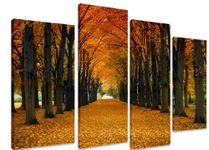 Art_Depot_Outlet PICTURE - Multi Split Panel Canvas Artwork Art - Path Through Autumn Trees Bright Orange Leaves 4 Panel - 101cm x 71cm (40"x28")