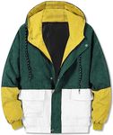 Betusline Men's Retro Long Sleeve Color Block Corduroy Jacket with Hood, XS-3XL, 1# Dark Green, L