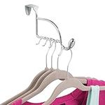 iDesign Orbinni Over The Door Valet Hook for Coats, Hats, Robes, Towels, Sweaters, Perfect for Bedroom, Bathrooms and Mudroom Closets, 1 Hook with 4 Slots for Clothing Hangers, Chrome