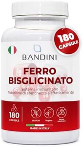 Bandini® Ferro 70mg + Vitamina C 180 Capsule Vegan (Per 6+ Mesi) - Contribuisce al Normale Metabolismo Energetico - Altamente ASSIMILABILE e BIODISPONIBILE- 100% Bisglicinato di Ferro + Vit C 160mg