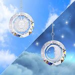 HDCRYSTALGIFTS 45mm Crystal Suncatcher Round Pendant Rainbow Maker for Home Car Decor Gifts(Moon and Sun)