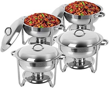 ROVSUN 5 Qt 4 Packed Full Size Stainless Steel Chafing Dish Buffet Set, NSF Silver Round Catering Warmer Set with Food and Water Trays, Mirror Cover, Thick Stand Frame for Kitchen Party Banquet
