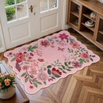 Lahome Floral Pink Rugs for Entryway, 2X3 Washable Kitchen Rugs Non Slip Soft Rug, Ultra-Thin Indoor Door Mat Stain Resistant Boho Small Rug Throw Rug for Bathroom Bedroom(2x3ft, Pink)