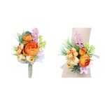 Fiwisora Artificial Orange Peony Buds Wrist Corsage & Boutonniere Wedding Bridal Bridesmaid Wristband Groom Bridegroom Lapel Flower for Wedding Prom Party Homecoming