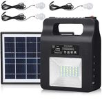 VRBFF Portable Solar Generator Lighting Kit, 6000mAh Solar Powered Electric Generator System with Solar Panels, 3 LED Lamps, 5 USB cable, 1 remote control, for Outdoor Camping Home Emergency Backup