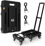 Folding Hand Truck, 500 LB Heavy Duty Luggage Cart, Utility Dolly Platform Cart with 6 Wheels & 2 Elastic Ropes for Luggage, Travel, Moving, Shopping, Office Use, Black