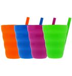 Arrow Home Products Sip A Cup with Built in Straw, 10oz, 4pk - BPA-free Straw Cups for Kids Great for Everyday Use - Made in the USA, Stackable Kids Straw Cups - Purple, Blue, Green, Orange