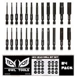 Owl Tools 24 Pack of Hex Head Allen Wrench Drill Bits (CR-MO Industrial Strength Metric & SAE Hex Bits) - 2.3" with Case