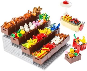 BloxBrix 190pcs City-Supermarket-Kitchen Bricks Compatible with Major Brands,Food-Fruits-Apple Ice-Cream-Sundae-Cupcake Turkey-Chicken-Hotdog stall-Shopping-Trolley DIY-Picnic-Toys Gifts for Kids