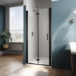ELEGANT Bifold Frameless Glass Shower Door 32 in.W x 72 in.H Pivot Swing Shower Doors with 1/4 in. Clear Tempered Shower Glass Panel in Matte Black Semi-Frameless Shower Door