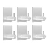 PMMASTO 6 Pack Self Adhesive Hooks, Heavy Duty Stick on Wall, Coat Hooks Robe Hook Wall Mounted-Silver