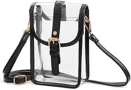 HOXIS Clear PVC Saddle Crossbody Bag for Stadium Approved Womens Transparent Purse Small Size Chain Shoulder Bag Cell Phone Pouch (Black)