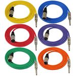 GLS Audio 6feet Patch Cable Cords - XLR Male To 1/4 - Inch TRS Color Cables - 6 feet Balanced Snake Cord - 6 PACK