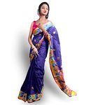 Spewim Women's Paithani Polyester Saree With Blouse Piece (Vs Embro Pai (8) Navyblue+Red_Navyblue, Red)