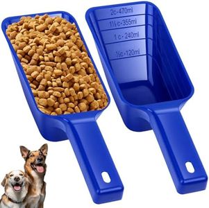 2 Cup Dog Food Scoop(2 Pack), Plastic Pet Food Scoop with Measuring Lines for Accurate Pet Food Portions,Dishwasher Safe (Blue)