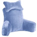 COOZLY Backrest Cushion|Reading Pillow|Bed Rest Pillow with Detachable Neck Roll & Arms for Sitting in Bed|Back Pillows for Reading/Watching TV/Gaming/Relaxing (Velvet-Light Blue)