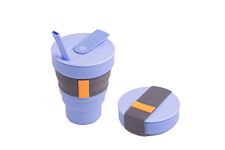 HUNU Collapsible Coffee Cup with Lid and Straw - BPA Free Foldable Silicone Espresso Cup for Hot Drinks - Leakproof Reusable Pocket Coffee Mug - Portable Travel Mug or Camping Cup - 16OZ (Lavender)