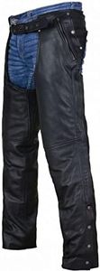 Dream Apparel Black Leather Motorcycle Riding Chaps for Men and Women W/Removable Liner and Four Deep Pockets, Cowboy Biker Chaps Pants (Size 2XL)