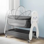 StarAndDaisy Baby Rabbit Style Crib Cradle with Mosquito Net Protection, Lightweight & Compact Design, Wooden Legs, and 3 Gear Adjustable Swing (Bunny Crib -Grey)