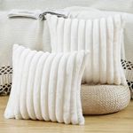 MADIZZ Set of 2 Faux Fur Plush Decorative Throw Pillow Covers 18x18 Inch Cream Fluffy Striped Soft Decorative Cushion Cover for Sofa Bedroom Pillow Shell