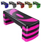 Aerobic Exercise Stepper with 5 Adjustable Step Levels (10/15/20/25/30CM), Cardio, Weights, Yoga, Exercise Workout Step Board, Anti-Slip for Home/Gym/Office, Routines, Fitness, Traing (Pink)