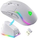 KLIM Blaze Y RGB Rechargeable Wireless Gaming Mouse with Charging Dock - High-Precision Sensor and Long-Lasting Battery - Up to 6000 DPI - PC Gaming Mouse - Wired and Wireless Mouse for PC - White