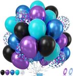 Black Purple Blue Balloon,60 Pcs 12 Inches Metallic Blue Purple Teal Balloons Confetti Balloons for Kids Video Game Party Decoration Baby Shower Engagement Party Supplies