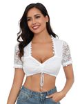 Zeagoo Dirndl Blouse Women's Lace Dirndl Blouses White V Neck Costume Blouse Elegant Black Short Sleeve Oktoberfest Costume Lace Blouse XS-3XL, White, S