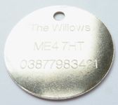 Engraved 25mm Round NICKEL Pet Cat Dog Pony Luggage ID Identity Tag Disc - FREE ENGRAVING, Ring and POSTAGE - IN STOCK and Supplied by M&K Supplies