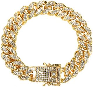 Honsny Cuban Link Bracelet for Men Women 13mm Iced Out Cuban Bracelet 18k Gold Plated CZ Diamond Cuban Link Chain Bling Miami Bangle Hip Hop Bracelet Jewelry for Men Women, Brass, Rhinestone