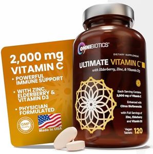 Ultimate Vitamin C 2000 mg with Zinc, Elderberry, Vitamin D3 - Natural Vitamin C Immune Support & Antioxidant - High Dose Vitamin C Tablets - Organic Vitamin C Supplements 120 Vegan Tablets