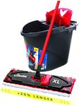 Vileda Ultramax XL 2-in-1 Floor Mop Complete Set, Microfibre Cover and Bucket with Power Press, Extra Wide Mop with Handle, Wiper Plate 42 cm, Handle Length 75-130 cm, Eco Packaging