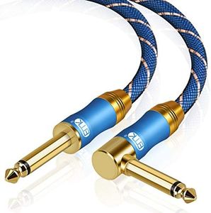 EMK Cavo per Chitarra ad Angolo Retto 6.35mm Cavo Audio Mono da 1/4 '' Cavo per Chitarra intrecciato in Nylon Cavo per Strumenti per Amplificatore, Basso Elettrica, Altoparlante, blu (5 m)