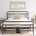 Yaheetech King Size Bed Frames Bed Mattress Foundation with Criss-Cross Design Headboard and Footboard, Metal Platform Ample Underbed Storage Space, Vintage Design Heavy Duty Slat Supports, Black