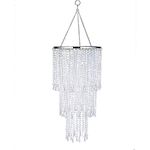 FlavorThings Modern Chrome Beaded Hanging Chandelier (W10.25 x H20),3 Tiers Beads Pendant Shade, Ceiling Beaded Lampshade Acrylic Jewel Droplets (H20 Without Light Cord)