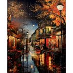 Rainy Night Paint by Numbers for Adults-Landscape Painting by Number Kits On Canvas,Scenery Craft Art Painting Kit Acrylic Pigment Drawing Paintwork for Gift Home Wall Decor(12x16inch,Frameless)