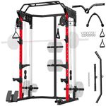 Soozier Power Cage, Power Rack with Adjustable Cable Pulley System, Multifunctional Squat Rack for Home Gym with Pull-Up Bar, Dip Station, Landmine, 2000LBS Capacity