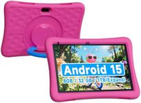 ZZB Kids Tablet 10 Inch, Android 15.0, 8GB (3+5 Extended) RAM, 32GB ROM (Expandable to 1TB), Dual Camera, 6000mAh, Preloaded with Kid-Friendly Apps, Tablet with Case,Android Tablets for Kids (Pink)